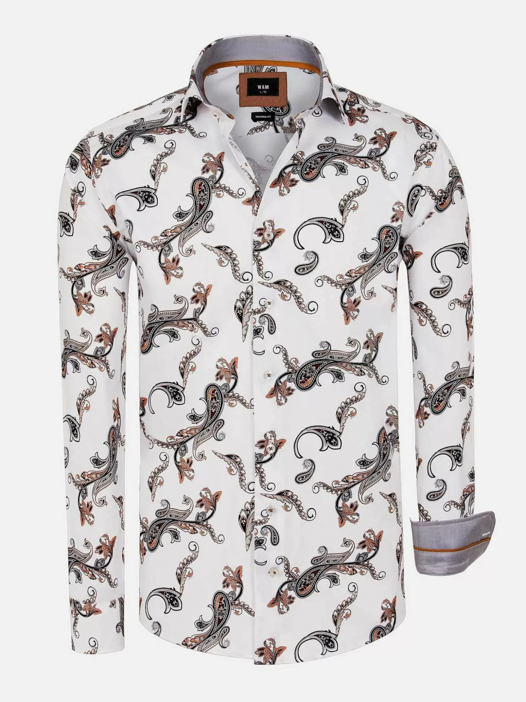 Paisley White Floral Print Overhemd Lange Mouw