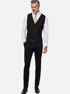 Red Wood Glen Check Slim Fit Dark Red Black Suit Gilet