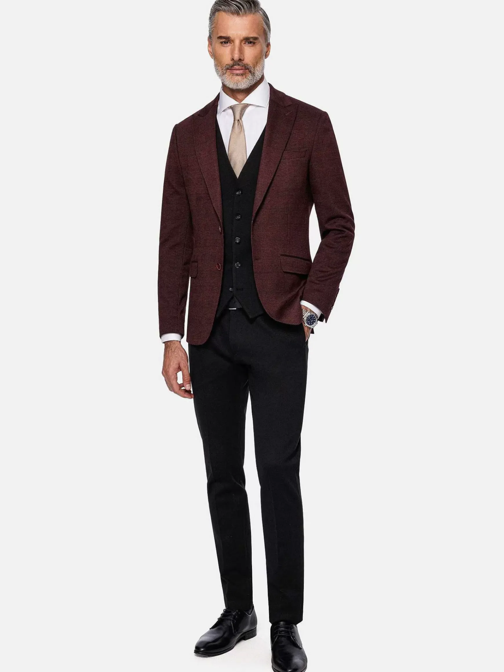 Red Wood Wide Lapel Dark Red Black Suit Colbert