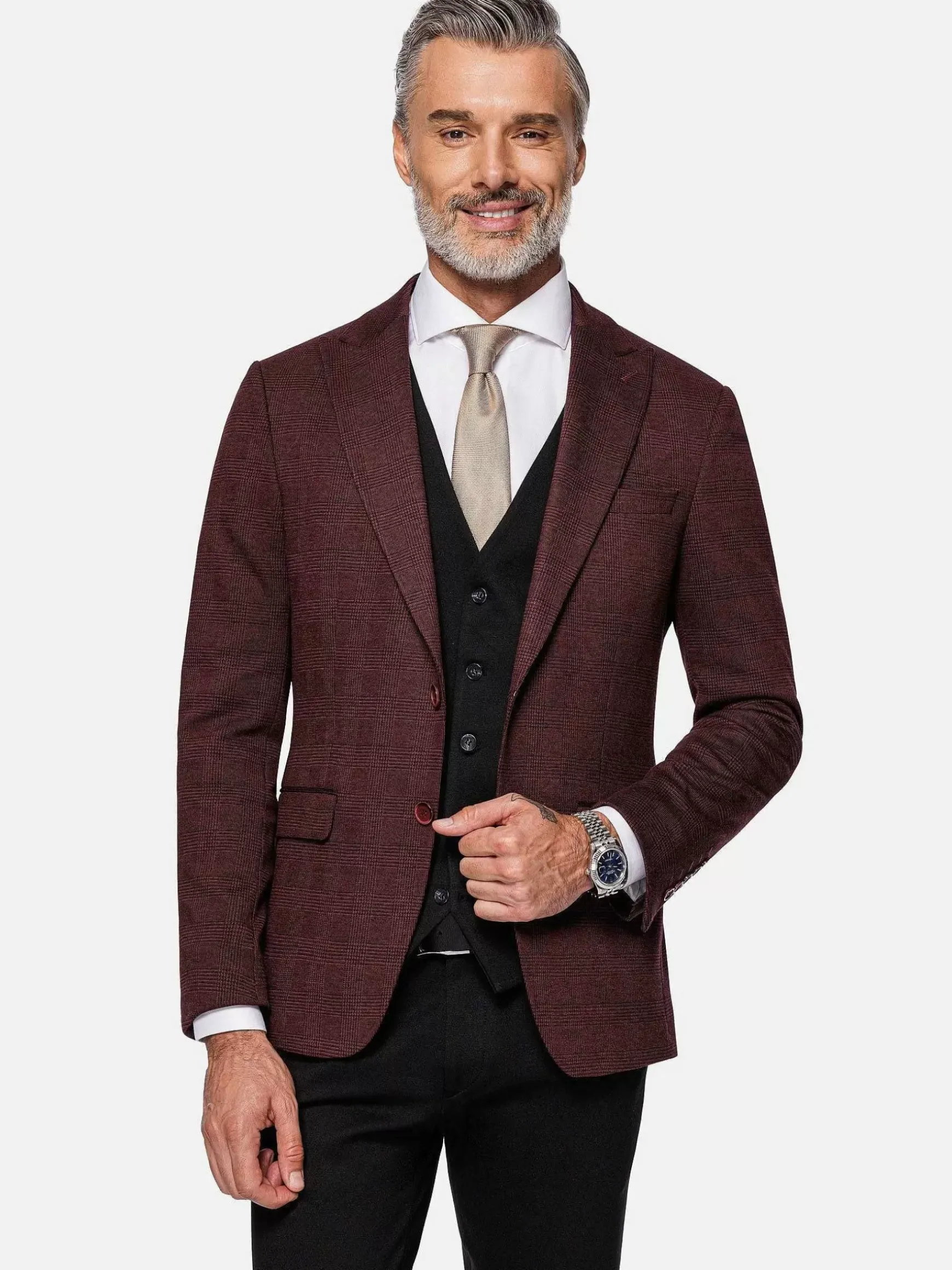 Red Wood Wide Lapel Dark Red Black Suit Colbert