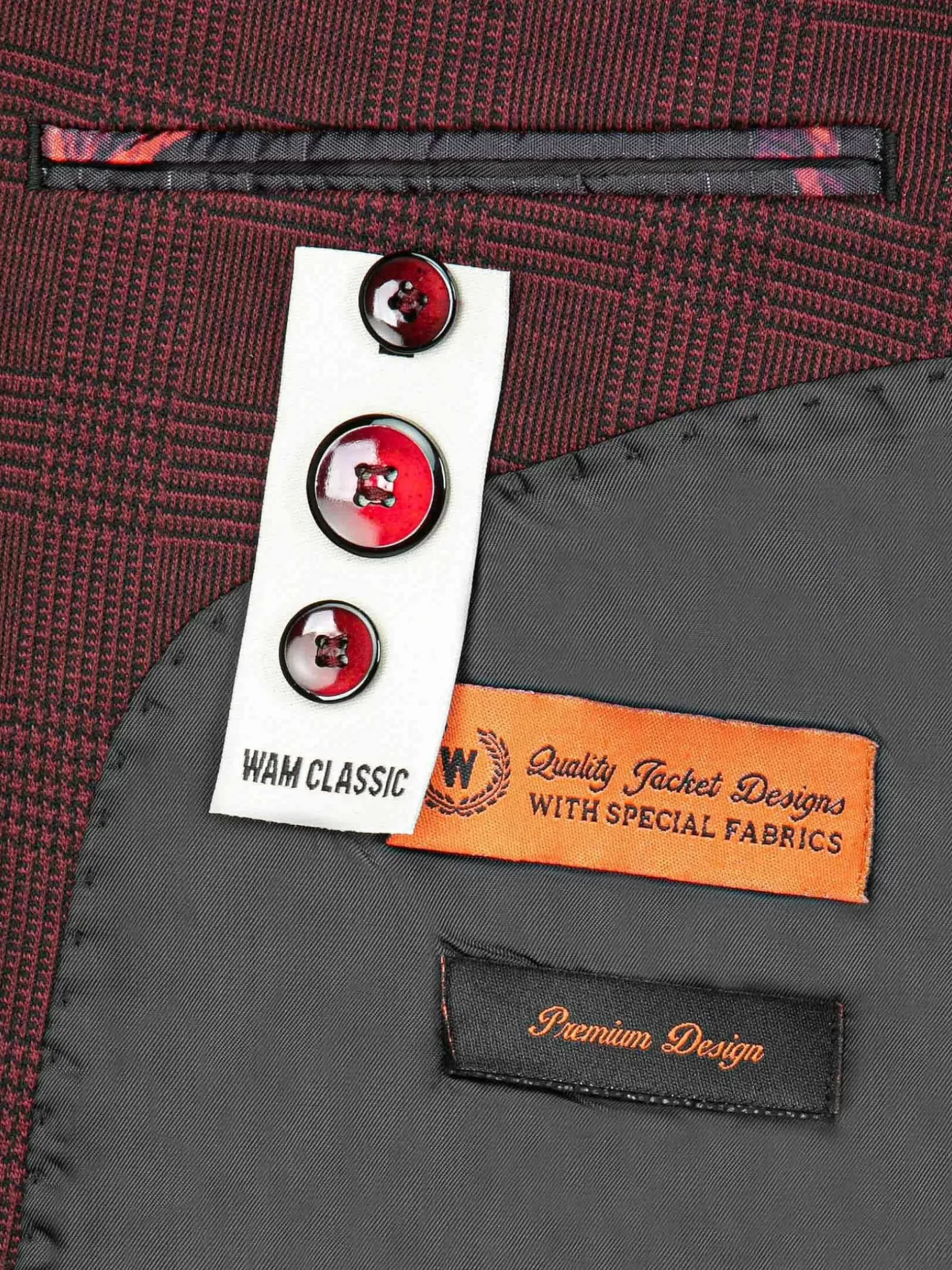 Red Wood Wide Lapel Dark Red Black Suit Colbert