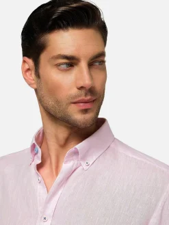 Redention Linen Pink Overhemd Lange Mouw