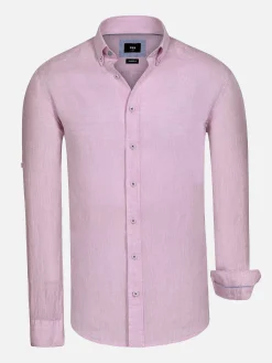 Redention Linen Pink Overhemd Lange Mouw