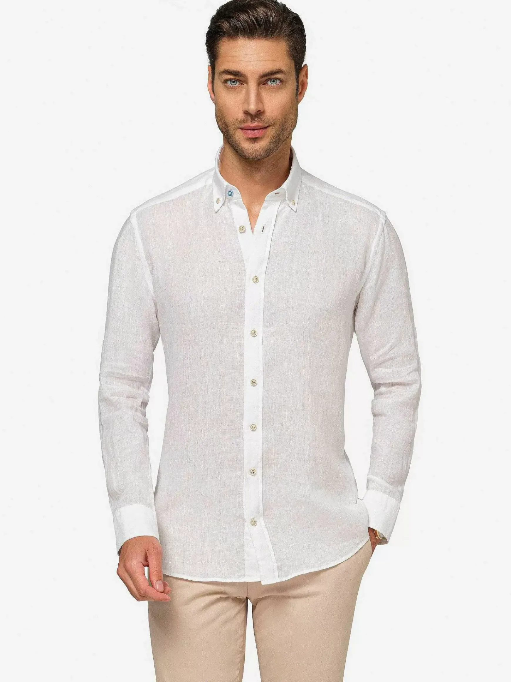 Redention Linen White Overhemd Lange Mouw