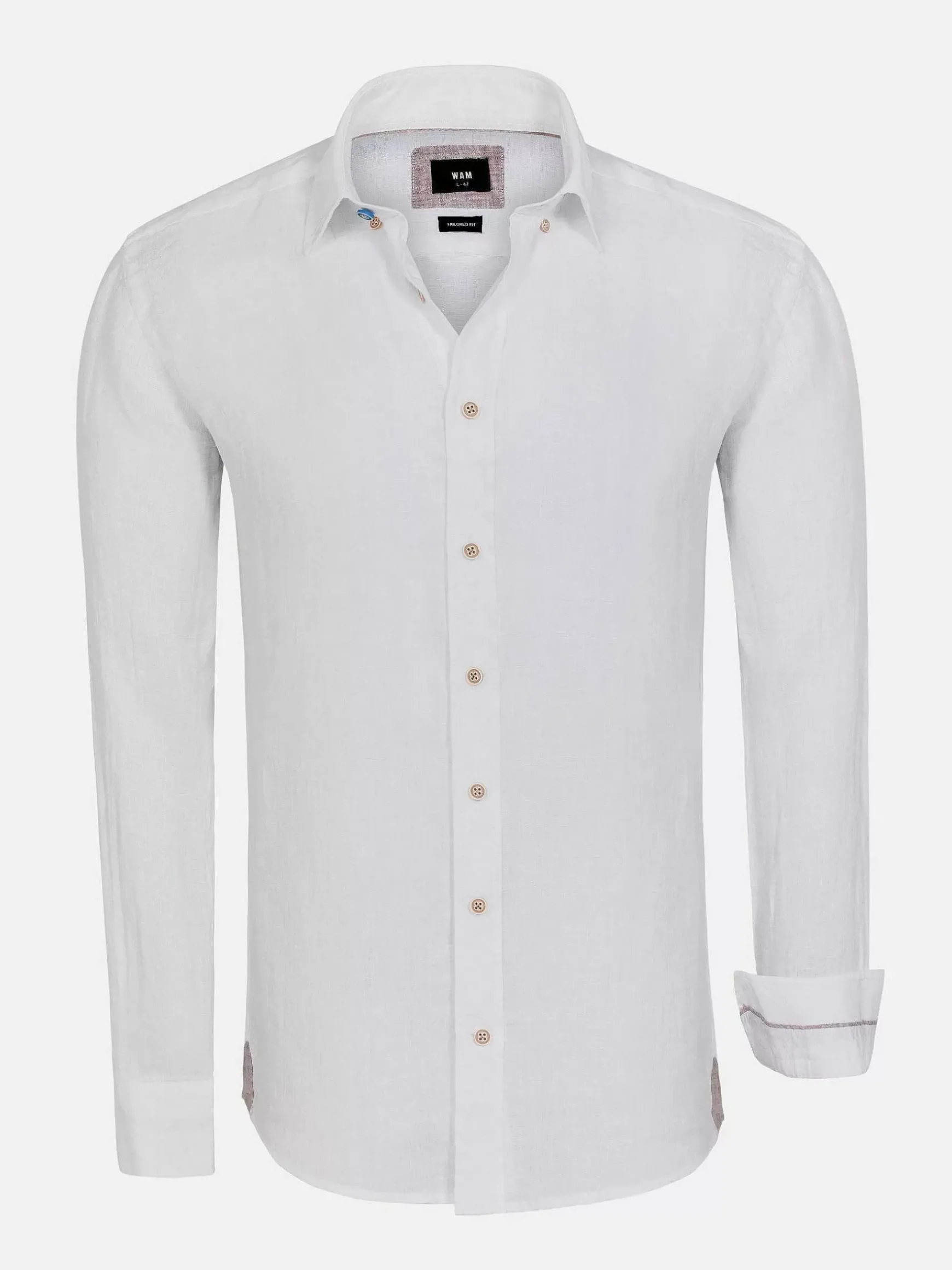 Redention Linen White Overhemd Lange Mouw