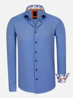 Redon Indigo Poplin Plain Overhemd Longe Mouw