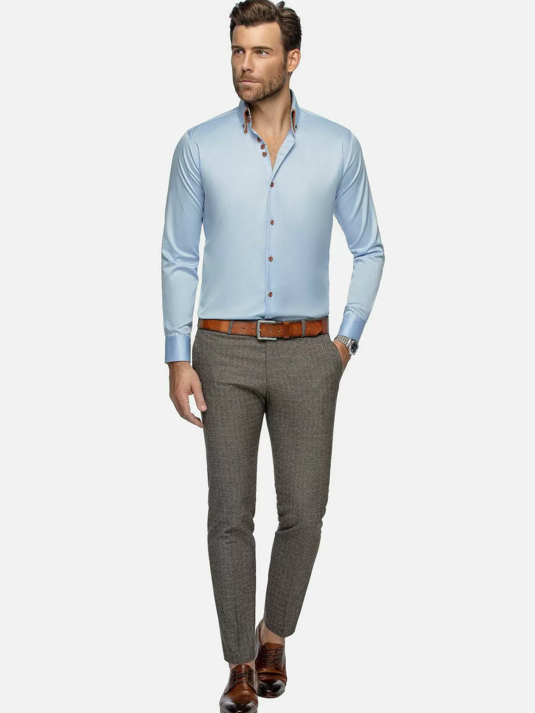 Romney Solid Light Blue Overhemd Lange Mouw