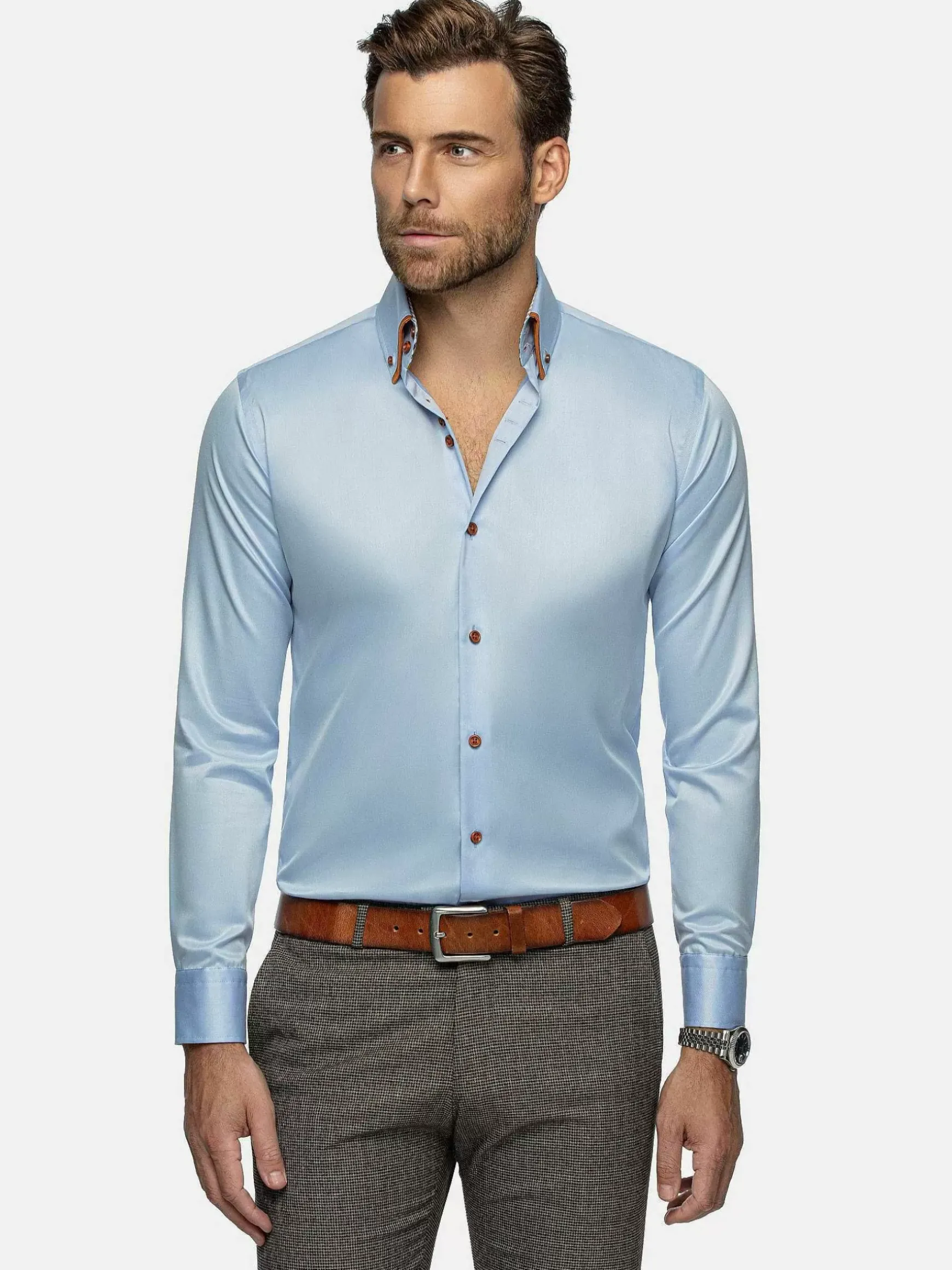 Romney Solid Light Blue Overhemd Lange Mouw