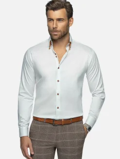 Romney Solid White Overhemd Lange Mouw