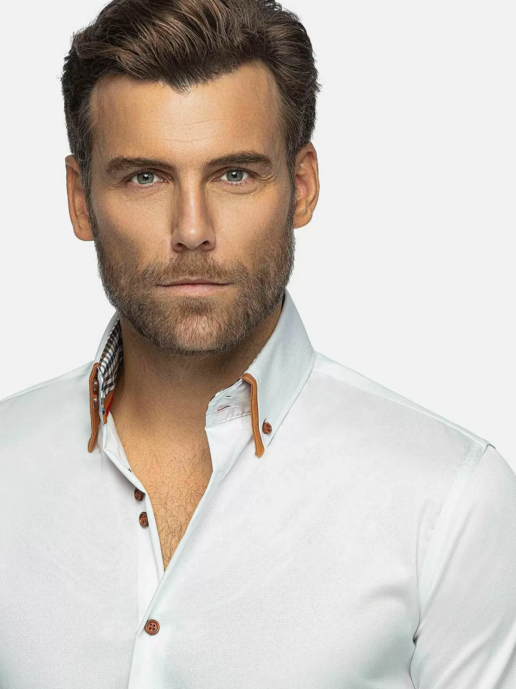 Romney Solid White Overhemd Lange Mouw