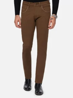 Santiago Slim Fit Textured Brown Jeans