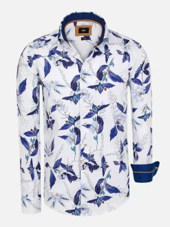 Santorini White Floral Print Overhemd Lange Mouw