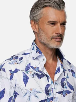 Santorini White Floral Print Overhemd Lange Mouw