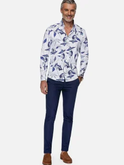 Santorini White Floral Print Overhemd Lange Mouw