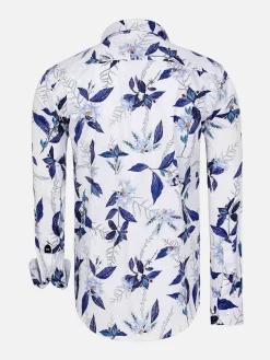 Santorini White Floral Print Overhemd Lange Mouw