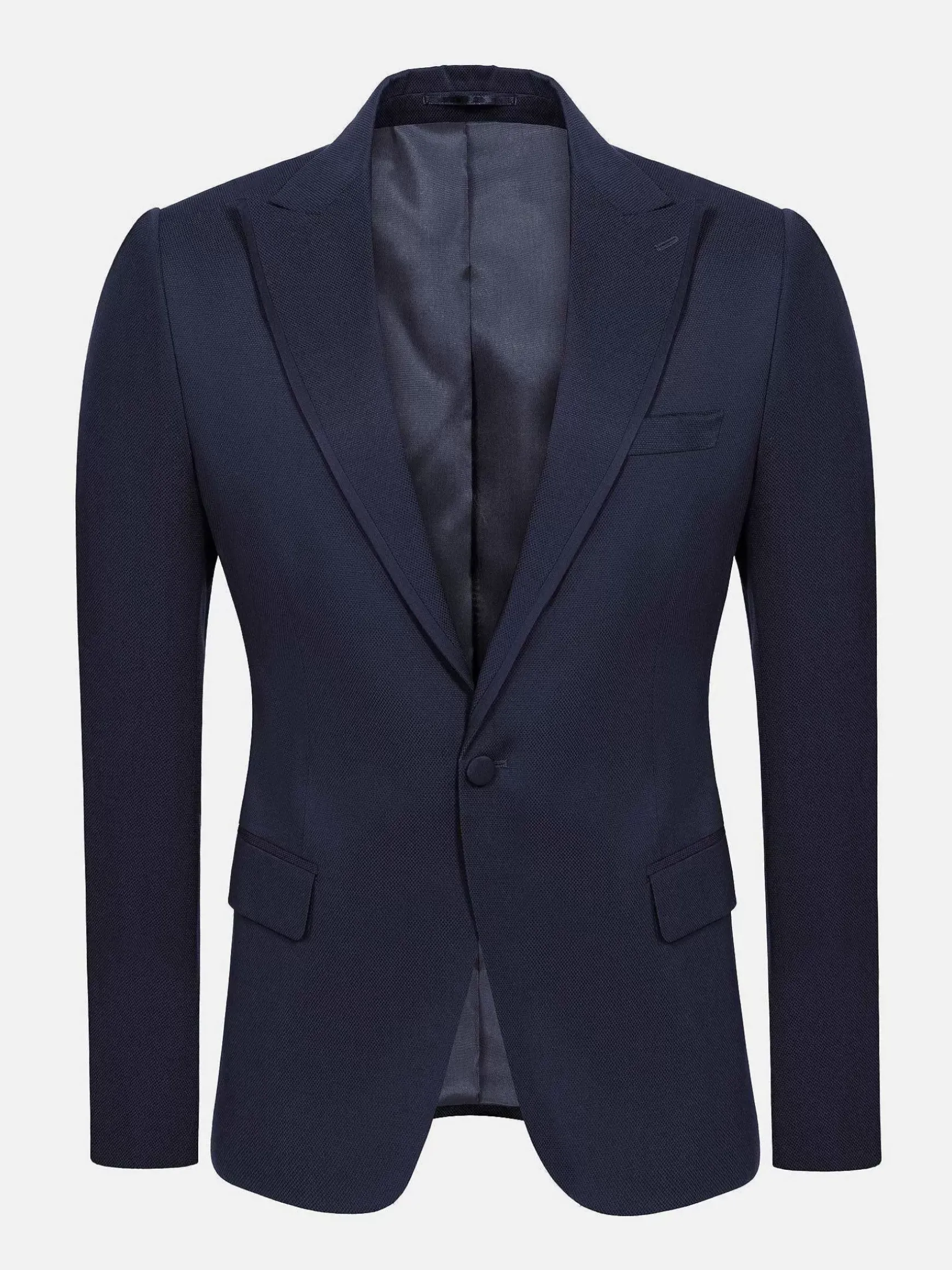 Single Breasted Textured Navy Colbert