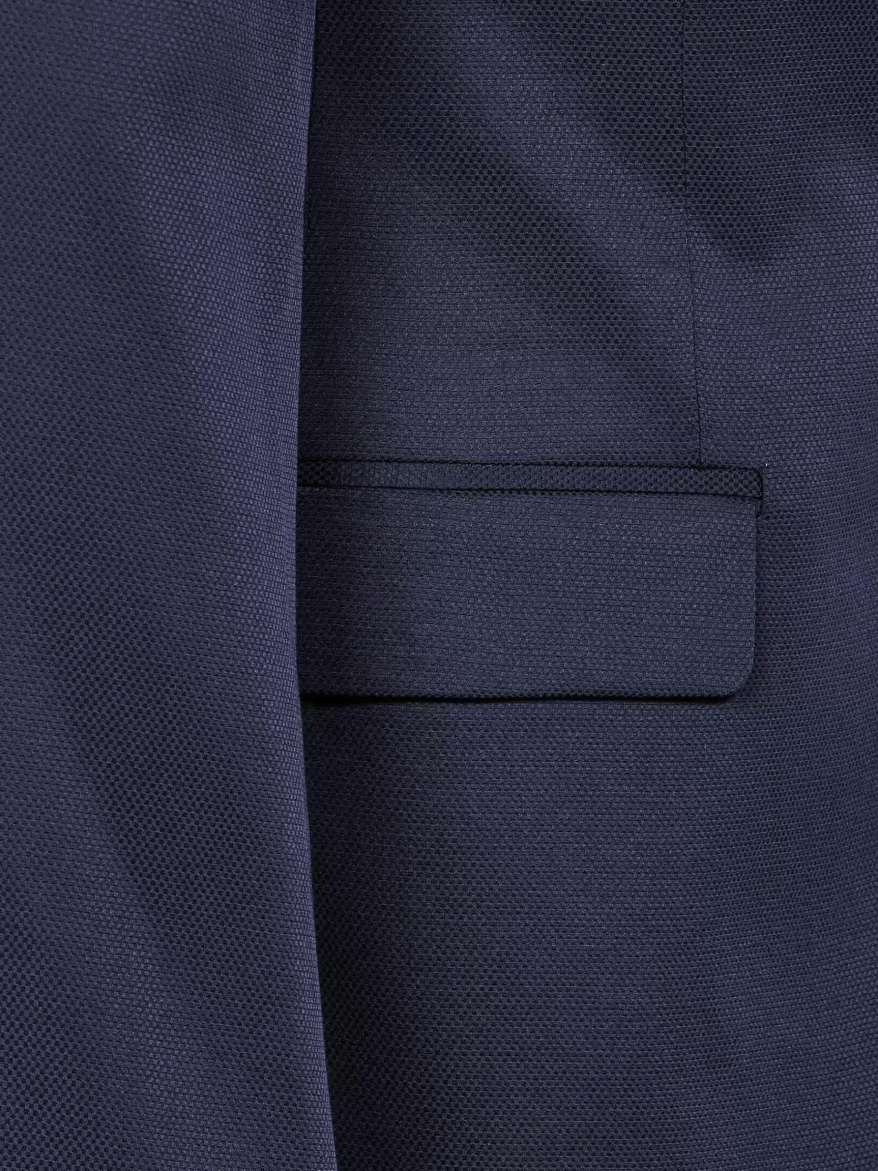 Single Breasted Textured Navy Colbert