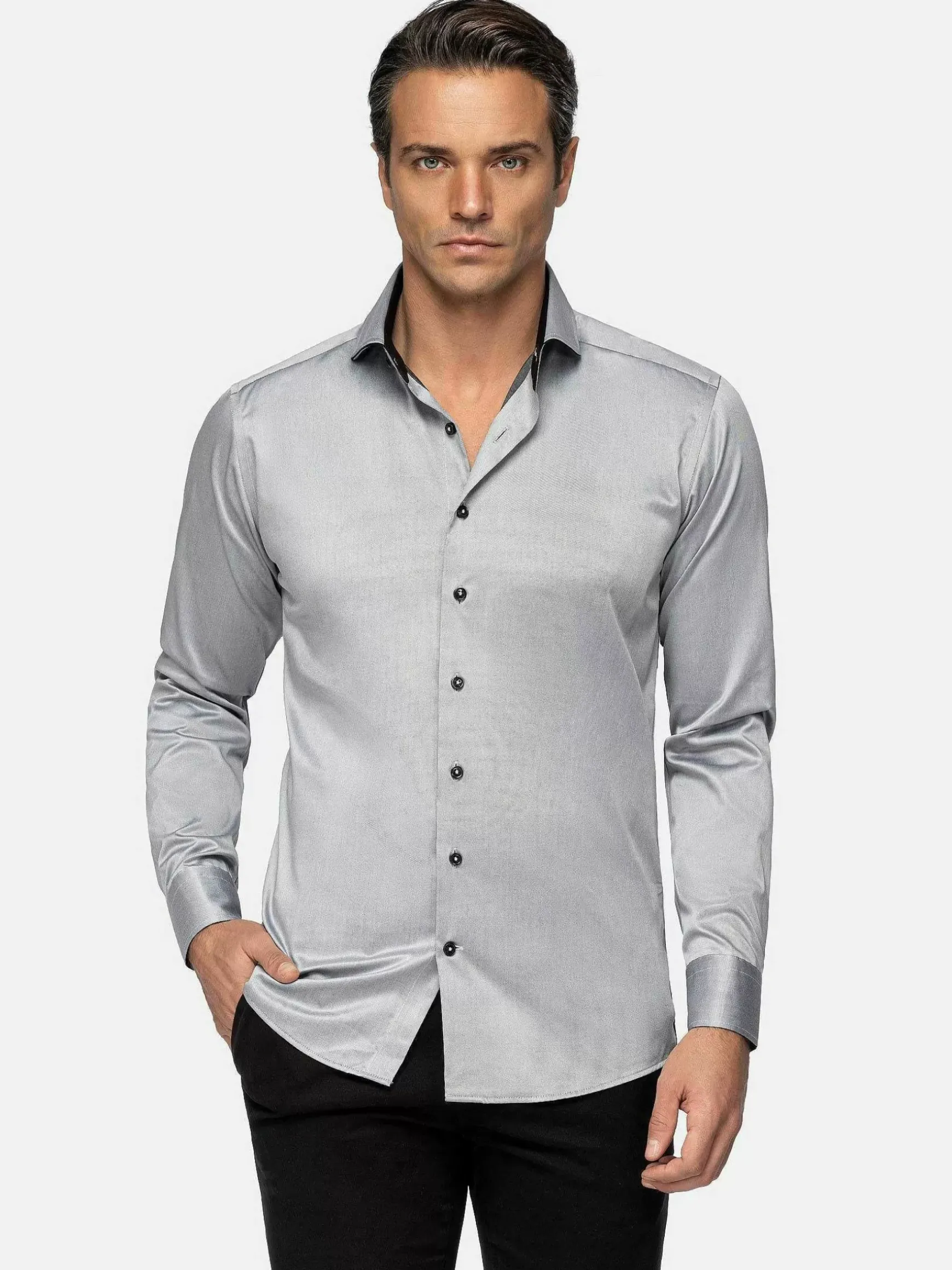 Terrassa Solid Grey Overhemd Lange Mouw