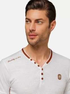Textured Design Wahar V-Neck White T-Shirt