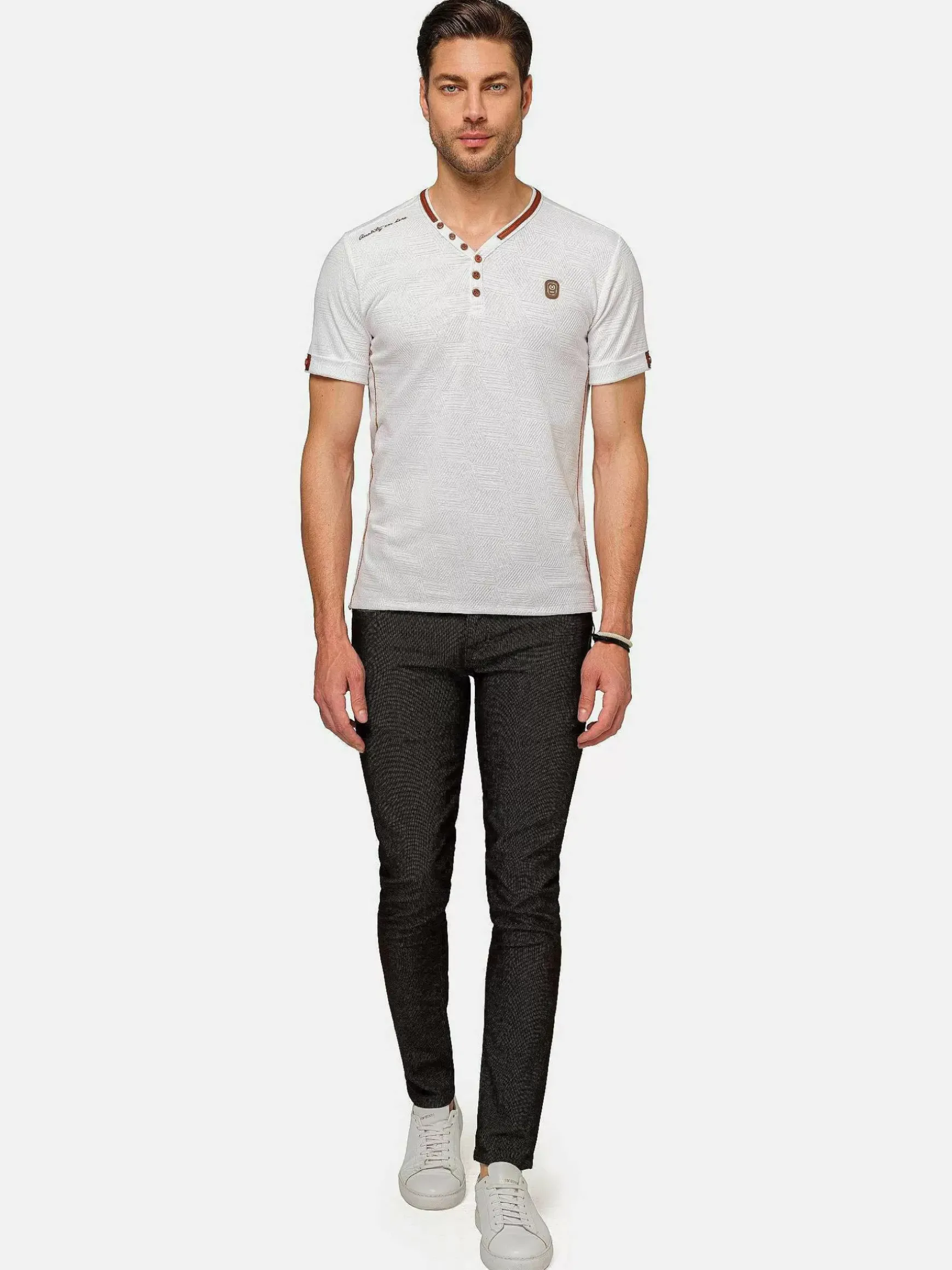 Textured Design Wahar V-Neck White T-Shirt