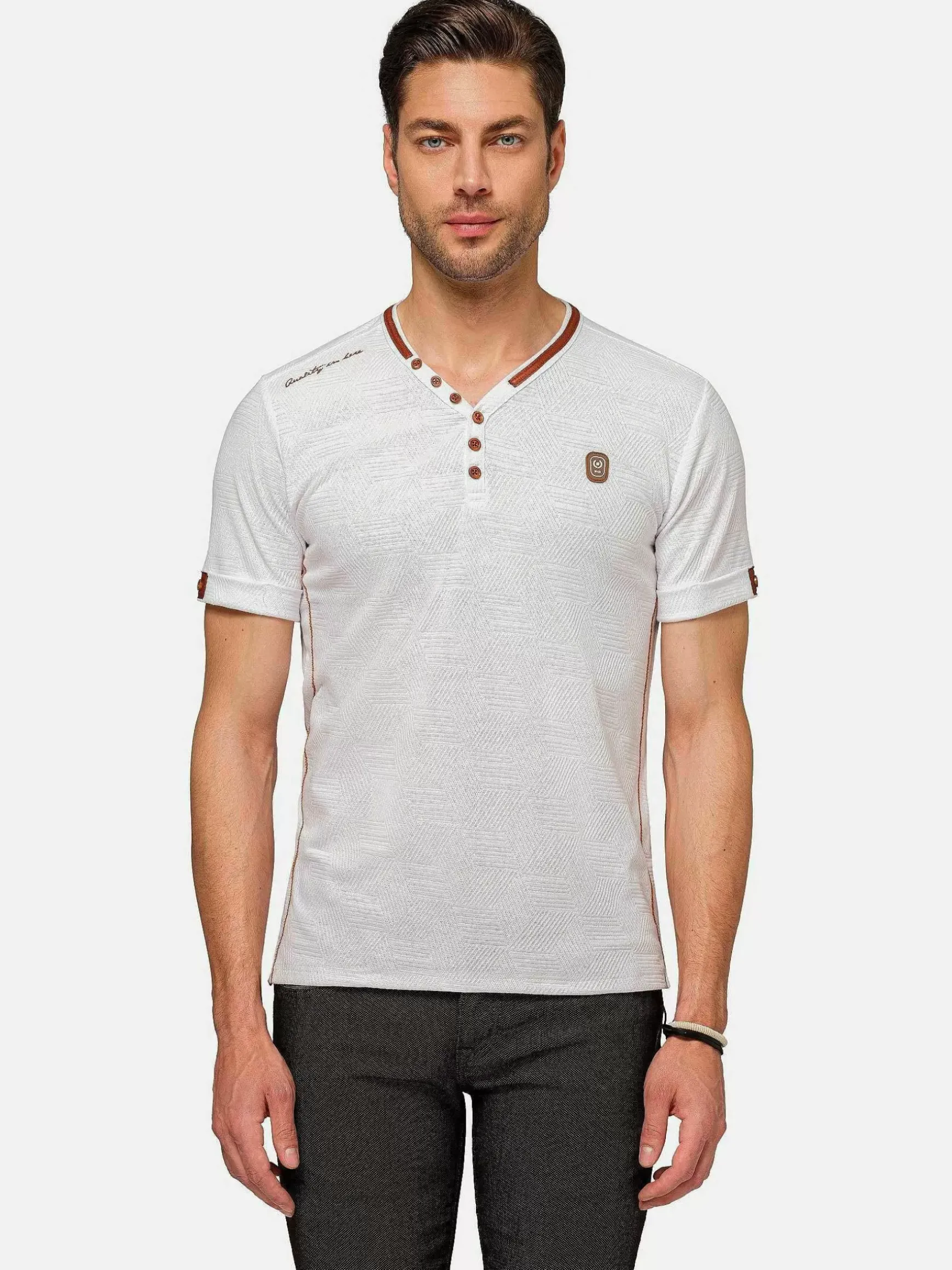 Textured Design Wahar V-Neck White T-Shirt
