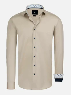 Vercelli Solid Beige Overhemd Longe Mouw