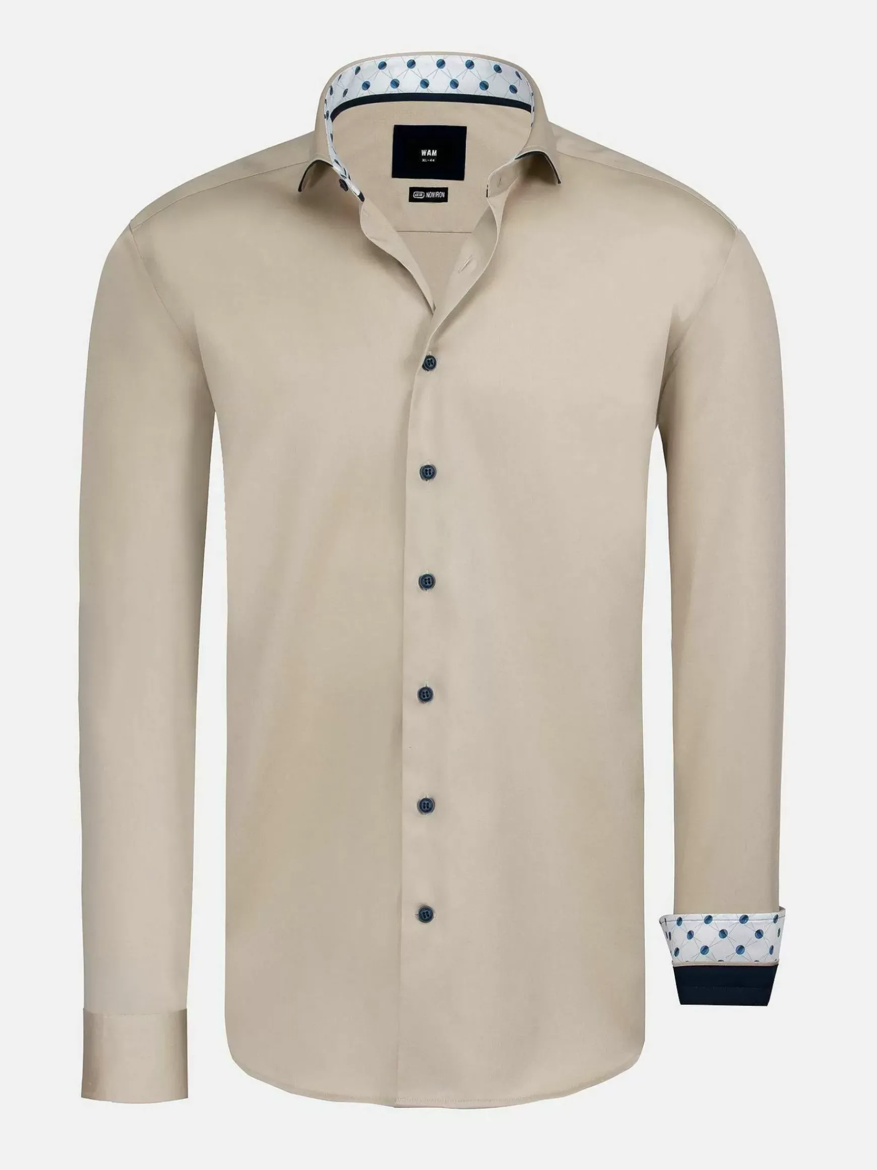 Vercelli Solid Beige Overhemd Longe Mouw