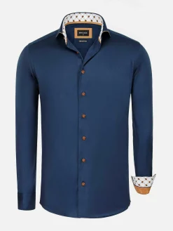 Vercelli Solid Navy Overhemd Lange Mouw