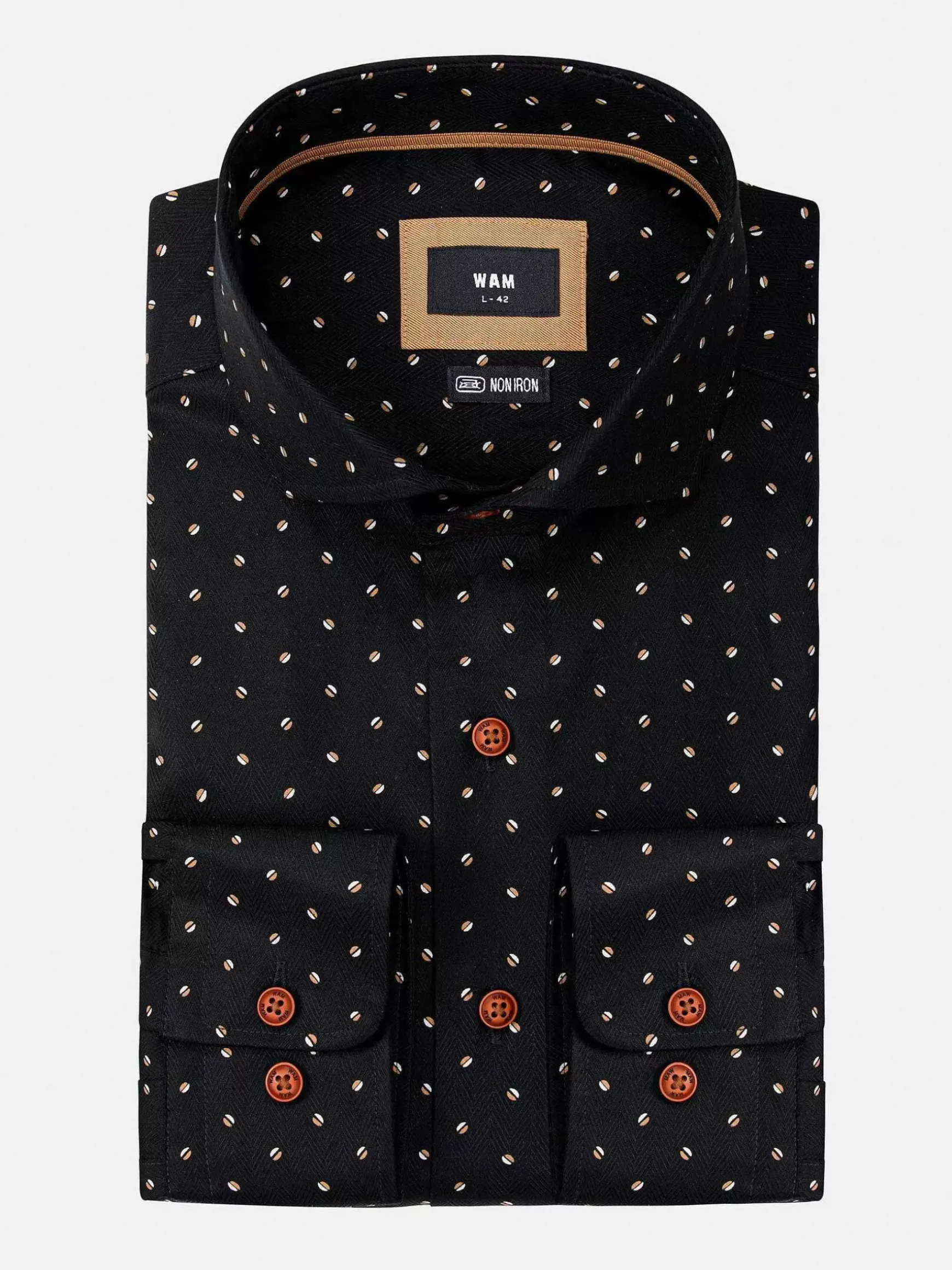 Verdantia Coffee Bean Pattern Black Overhemd Lange Mouw