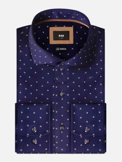 Verdantia Coffee Bean Pattern Navy Overhemd Lange Mouw